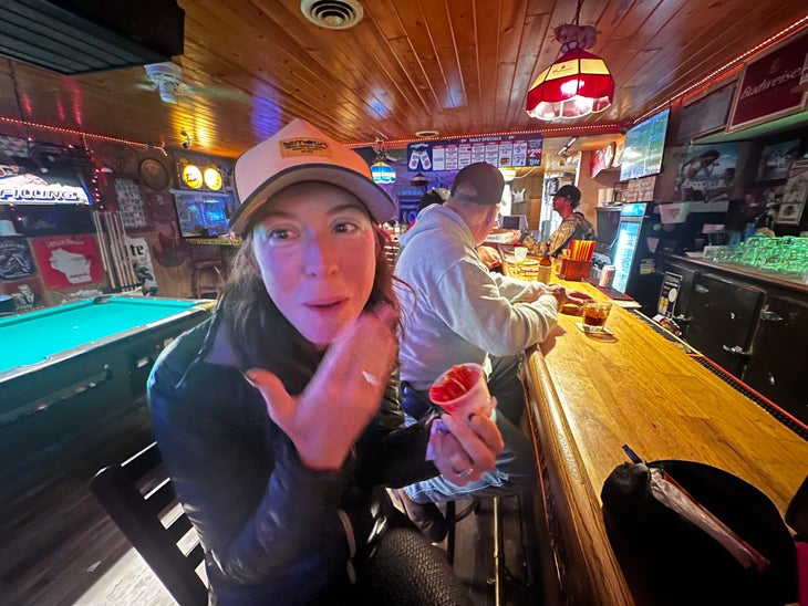 Laughing at bar