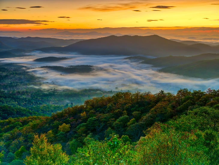 Taken from the Blue Ridge Parkway at Pounding Mill Overlook. Heavy fog in the valley below