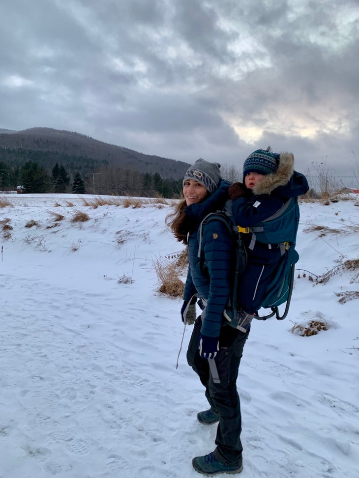 mother and son hiking together