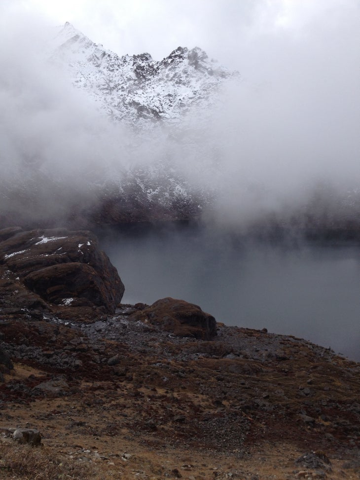 Hiking in the misty mystery at Lake Gosaikunda.