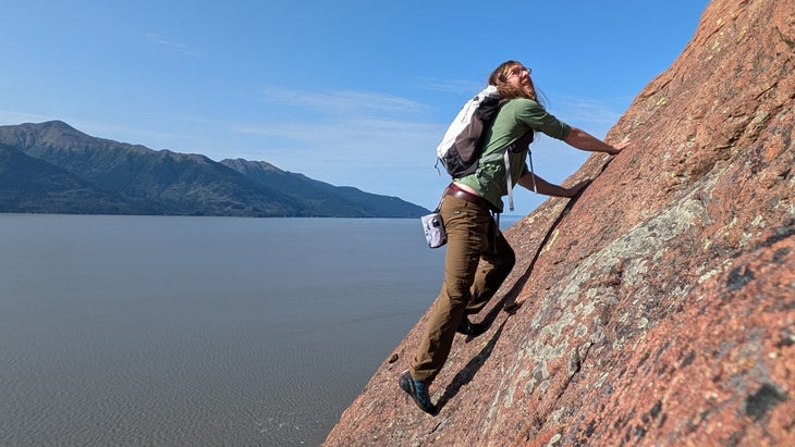 testing out a pack on rock