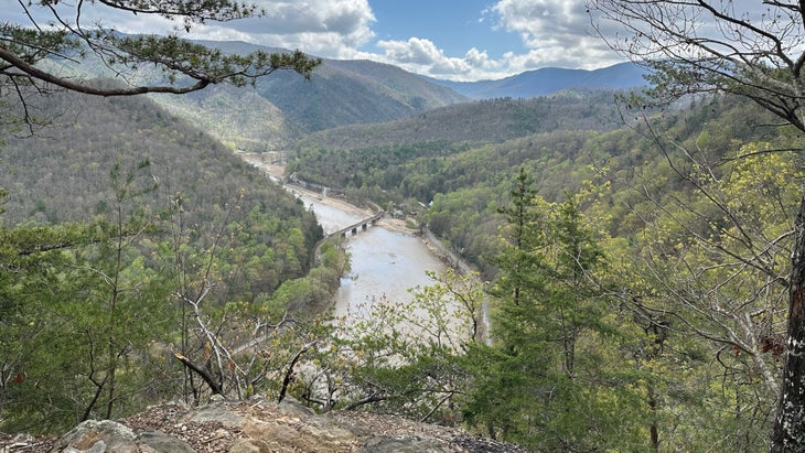 View over river from forest on mountain