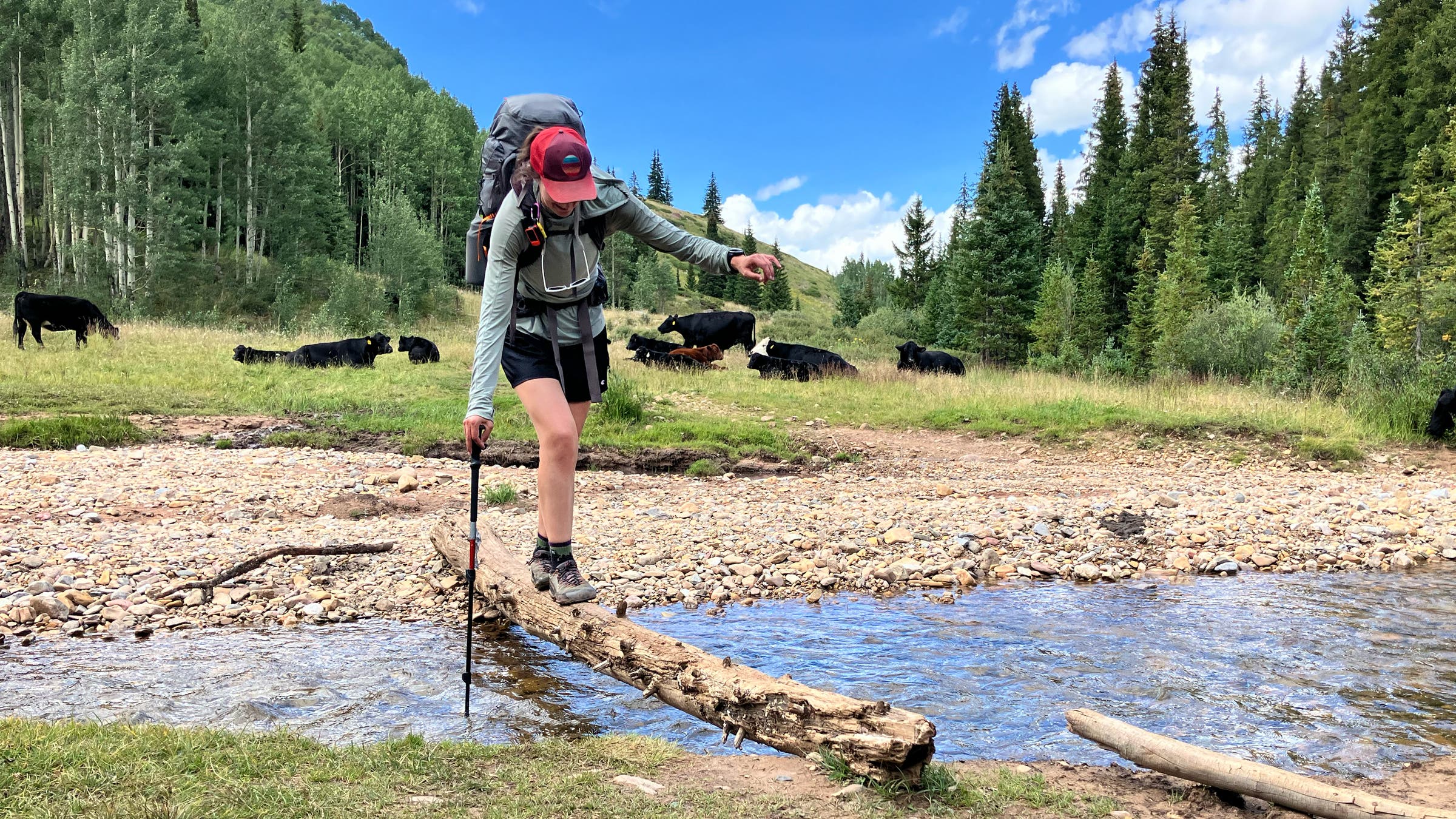 Woman hiking backpacker