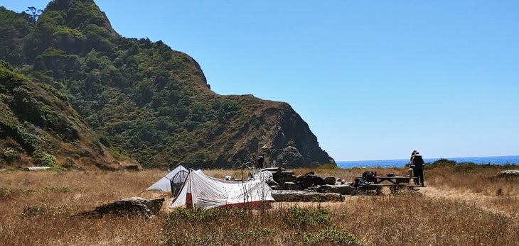 Lost Coast Trail campsite along the hike with ultralight tents