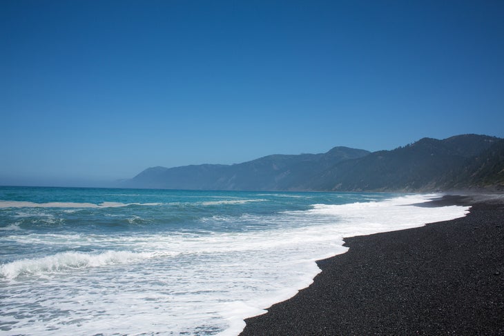 Black sand beach at the Lost Coast Trail hike