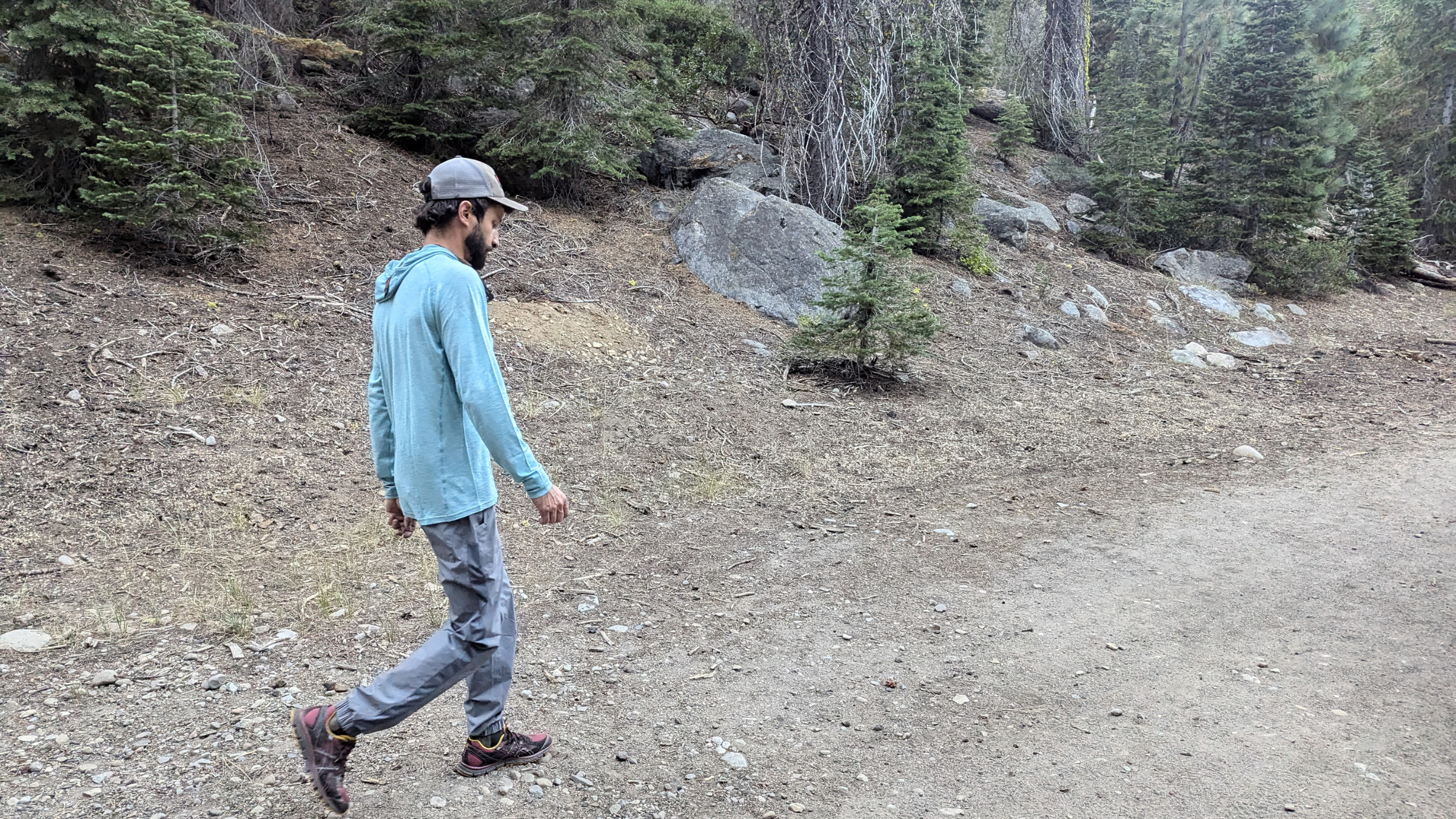 Hiker testing out Outdoor Vitals hiking joggers