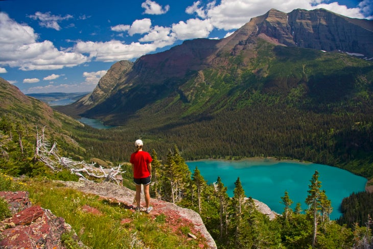 overlooking Grinnell Lake on the Grinnell Glacier Trail in Glacier National Park, Montana