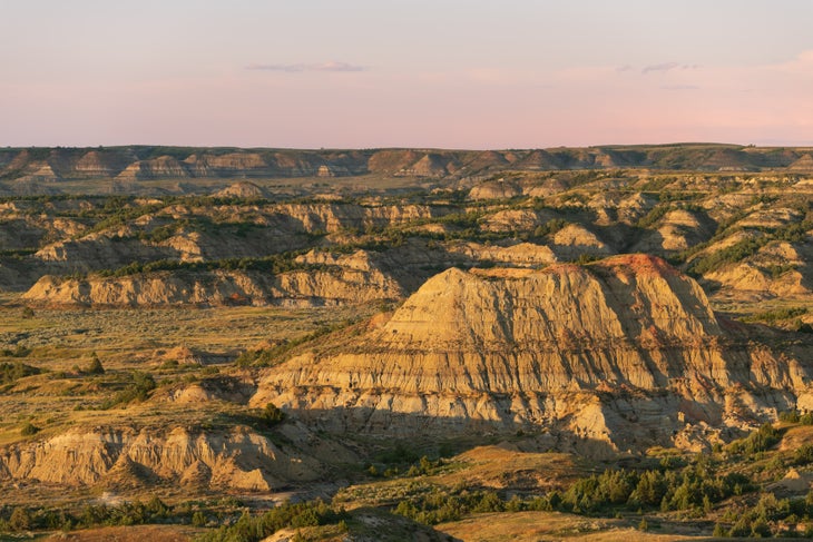 View of eroded hills in Painted Canyon in Theodore Roosevelt National park