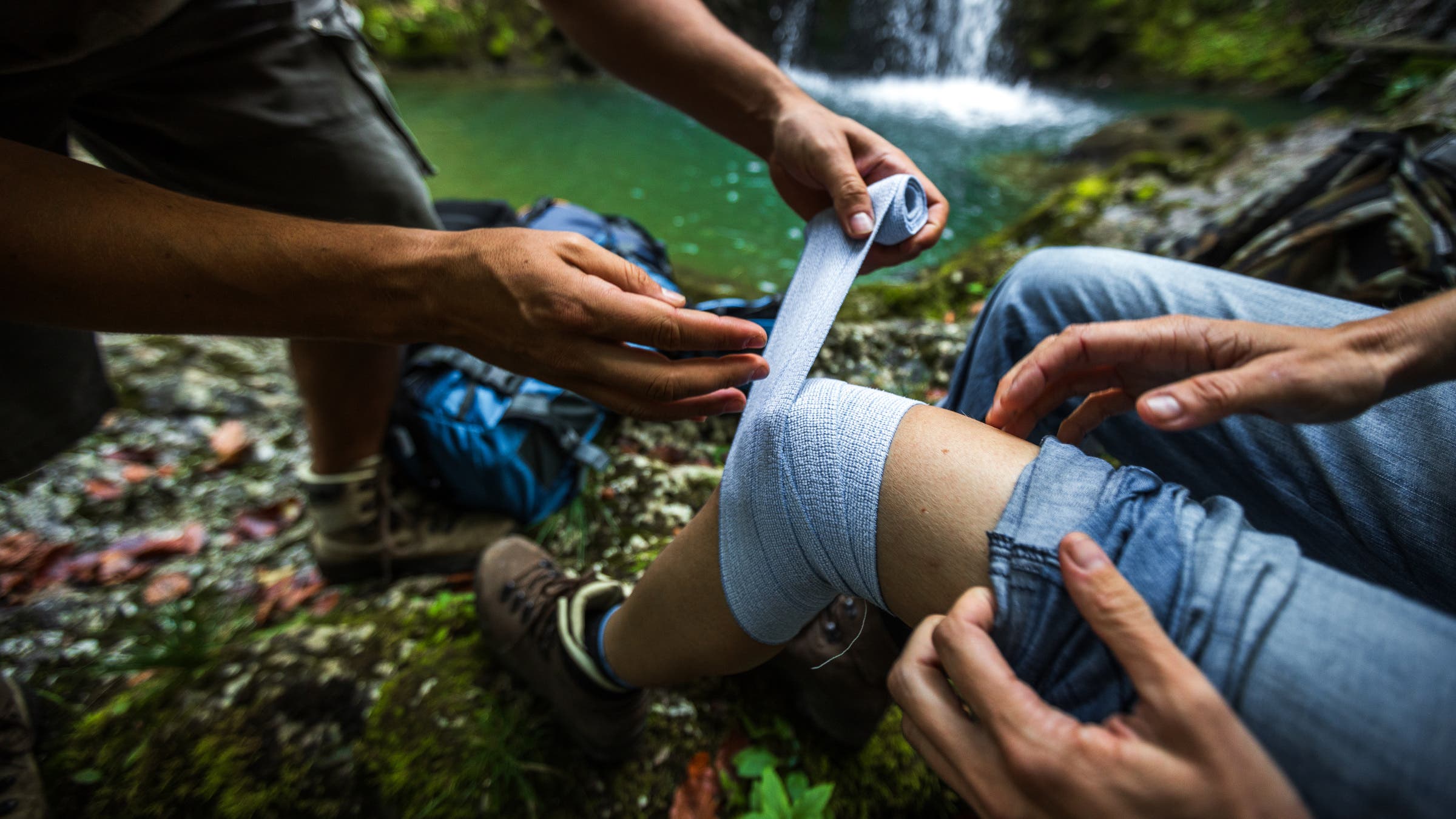 wrapping knee on trail