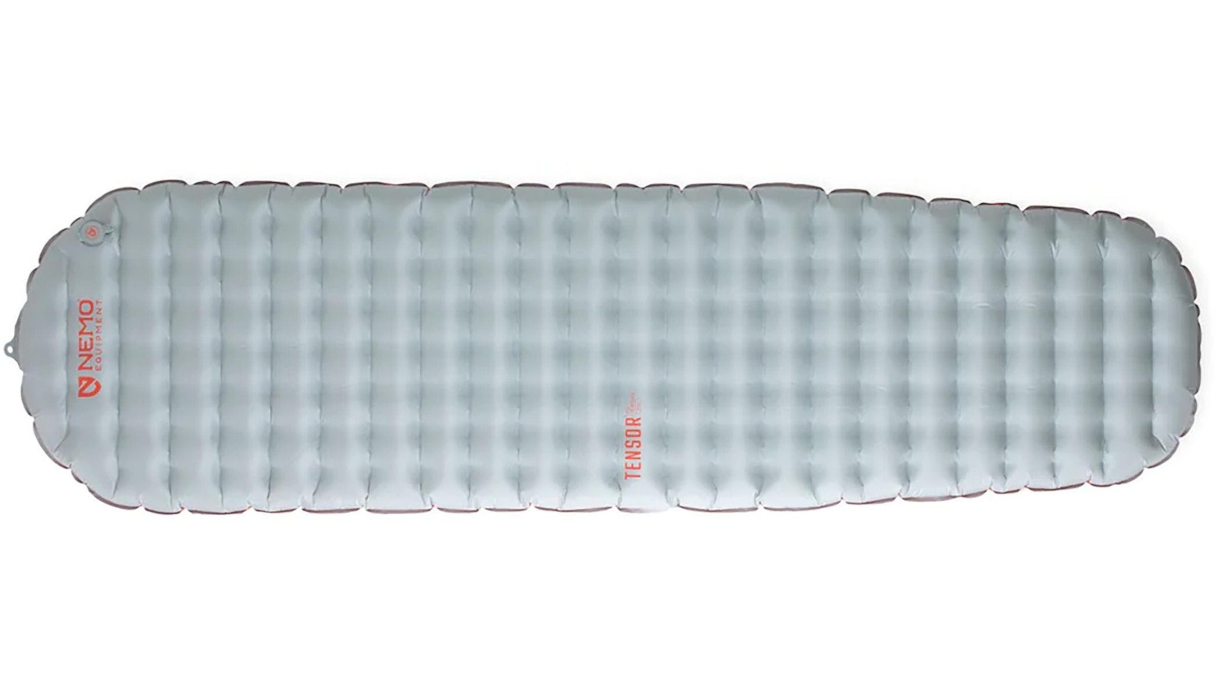 A pale green NEMO Tensor All-Seaon Sleeping Pad is displayed horizontally on a white background