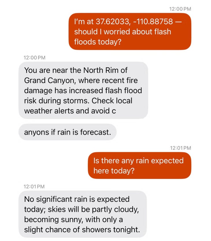 Flash Floods conversation on text
