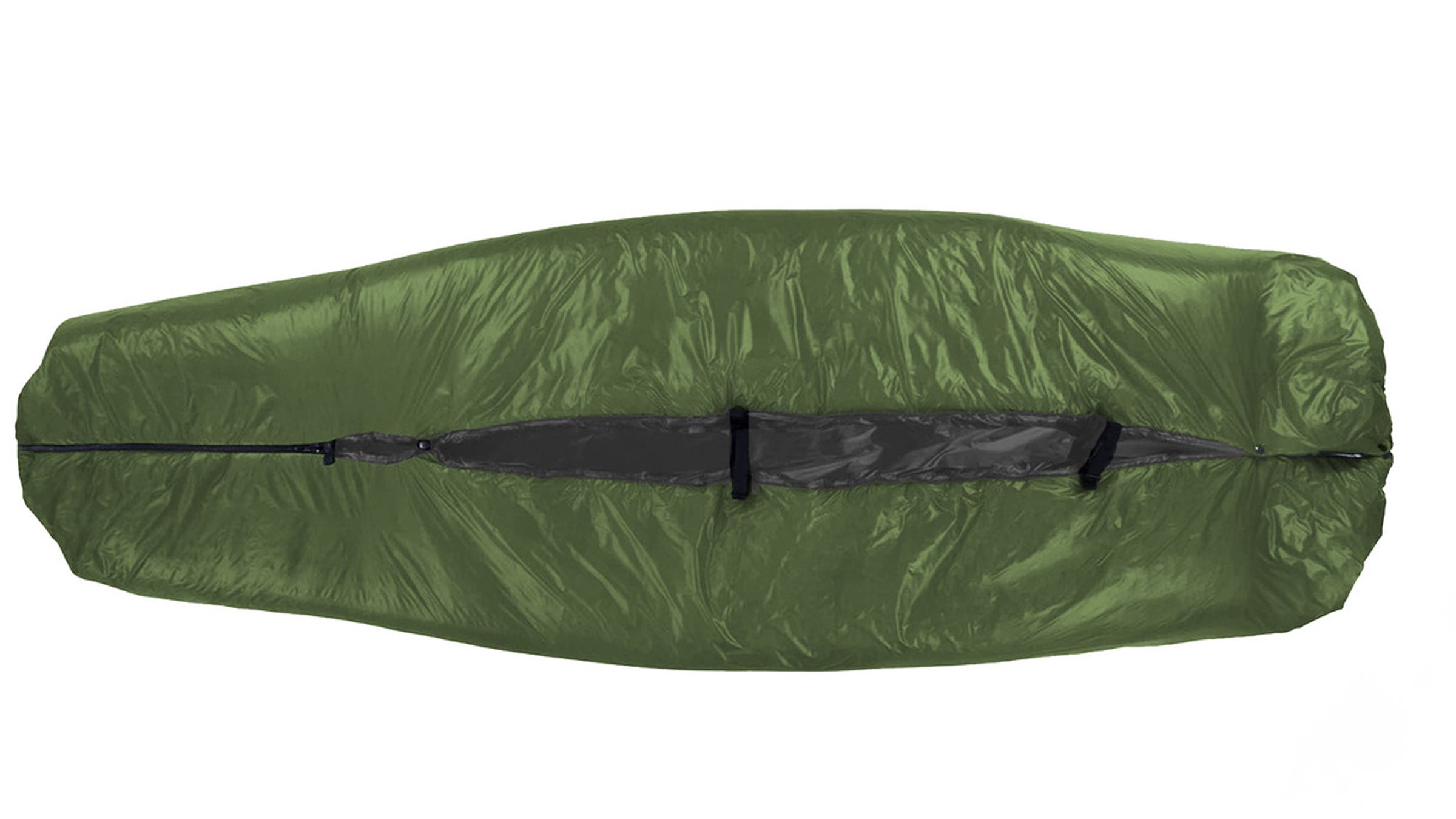Enlightened Equipment Revelation Apex green sleeping bag on white background
