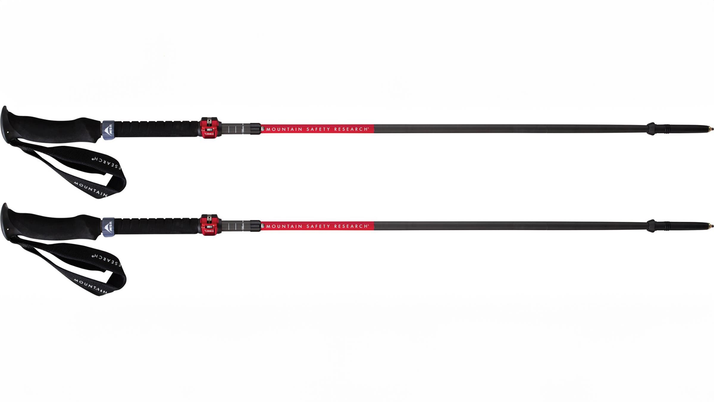 MSR Dynalock Ascent Carbon trekking poles red on white background