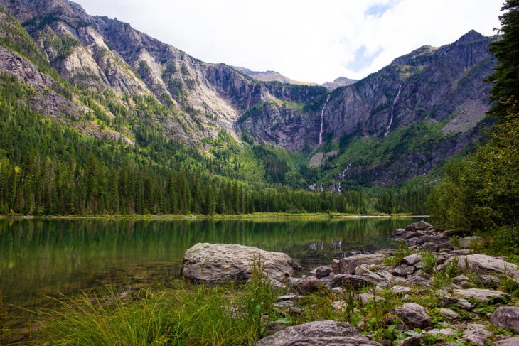 Monument Falls on the other side of Avalanche Lake in Glacier National Park
