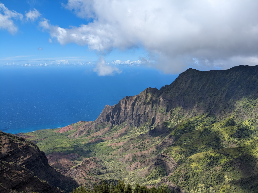 View of the mountains and ocean from the Na Pali Coast Trail